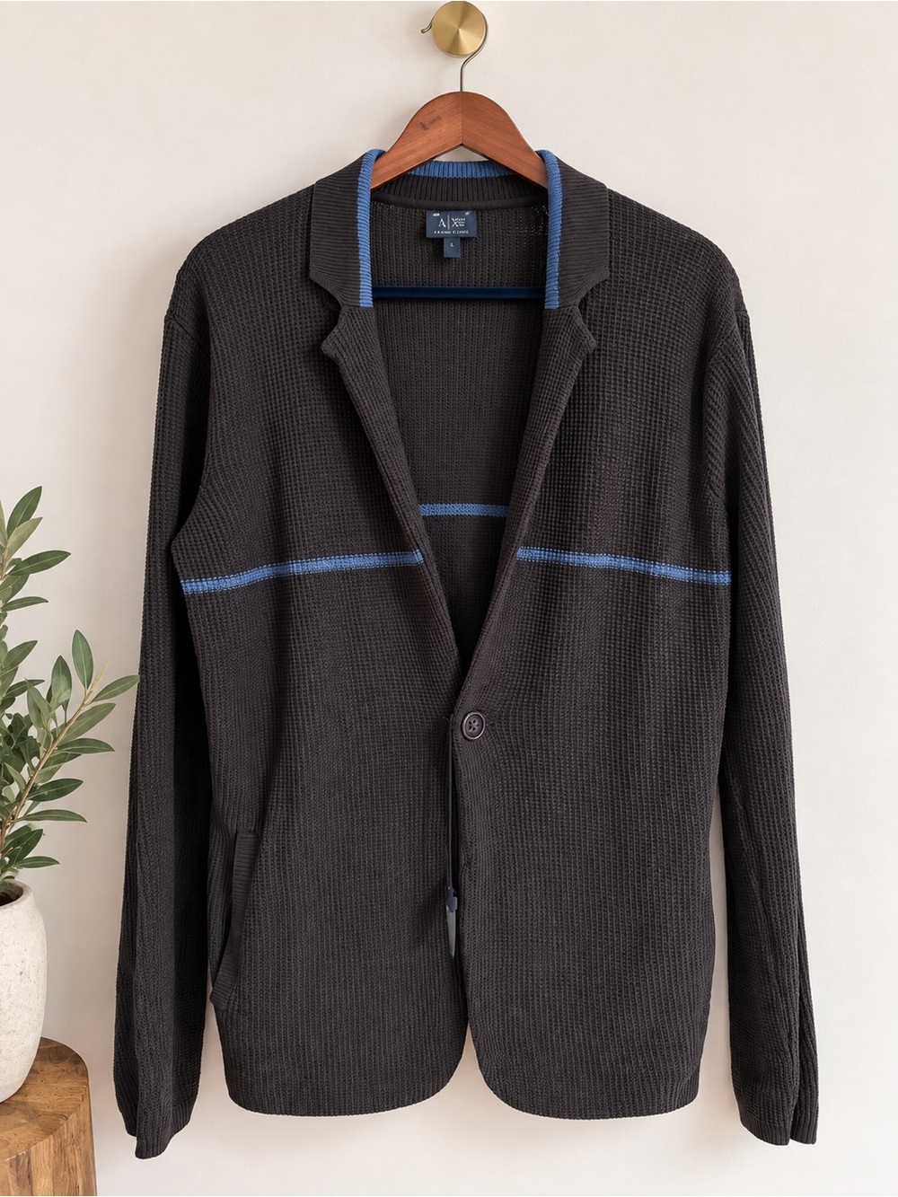 Armani Jeans Men’s XL Navy Cotton Knit Blazer Cardigan NWOT